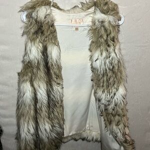 Faux Fur Vest in Cream and Brown, Medium